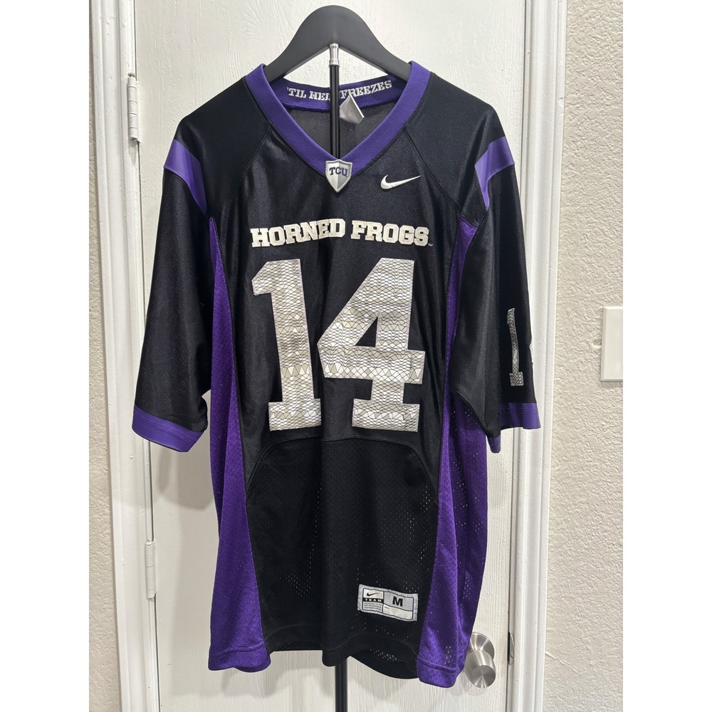 Nike TCU Horned Frogs Football Jersey Mens Medium Black Purple #14 NCAA 0037